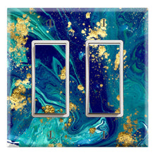Load image into Gallery viewer, Blue Gold Mixed Cobalt Drops Waves Design Print