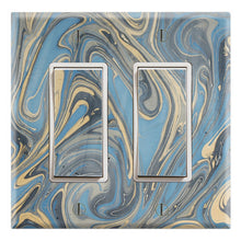 Load image into Gallery viewer, Gold Blue Paint Drops Mix Marble Print