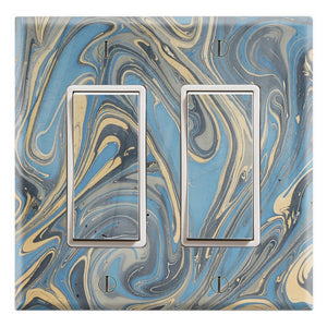 Gold Blue Paint Drops Mix Marble Print