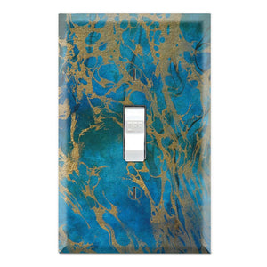 Blue Cobalt and Gold Marble Art Design Print