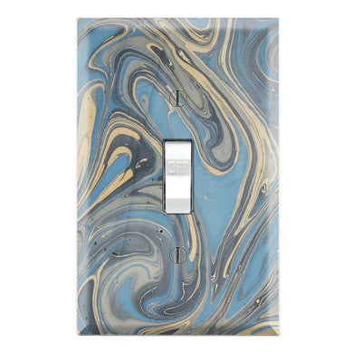 Gold Blue Paint Drops Mix Marble Print
